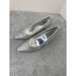 Easy Street Alive 5 Pumps Womens 8.5WW Silver Glitter Pointed Toe Kitten Heels